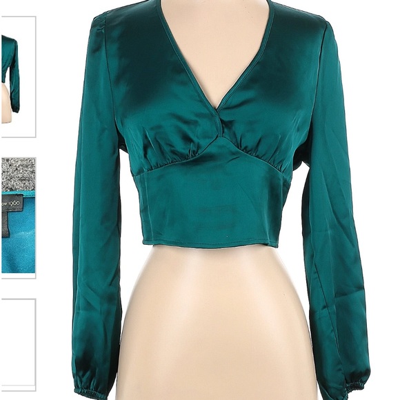 House of Harlow 1960 Tops - NWT House of Harlow 1960 Teal Satin Cropped Long Sleeve ruched Blouse